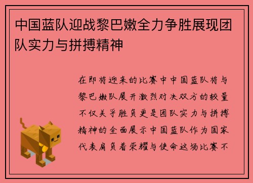 中国蓝队迎战黎巴嫩全力争胜展现团队实力与拼搏精神
