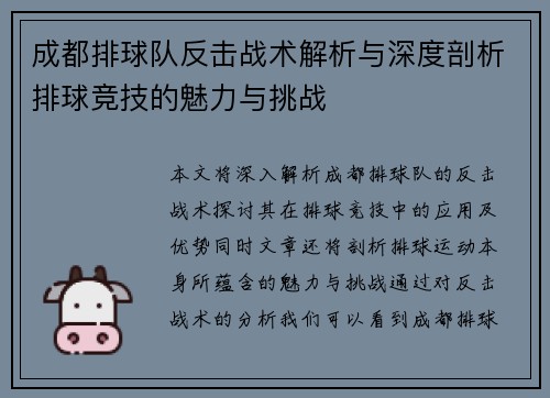 成都排球队反击战术解析与深度剖析排球竞技的魅力与挑战