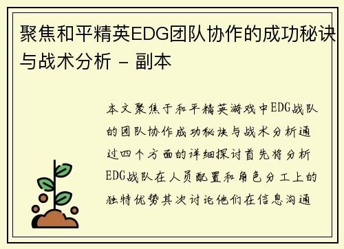 聚焦和平精英EDG团队协作的成功秘诀与战术分析 - 副本